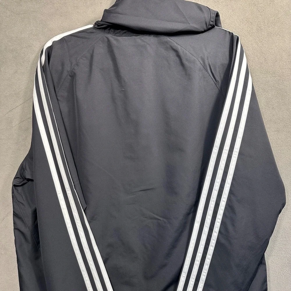 Adidas Track Jacket Mens Large Black White 3-Stripe Hooded Full Zip Excellent - Picture 6 of 7